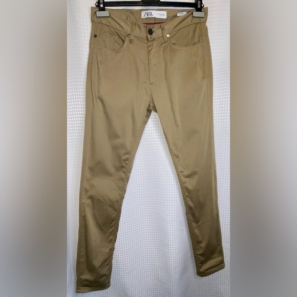 2/49$ Men’s ZARA tan skinny fit stretchy cotton trouser dress pants size‎ 30 - Picture 1 of 12